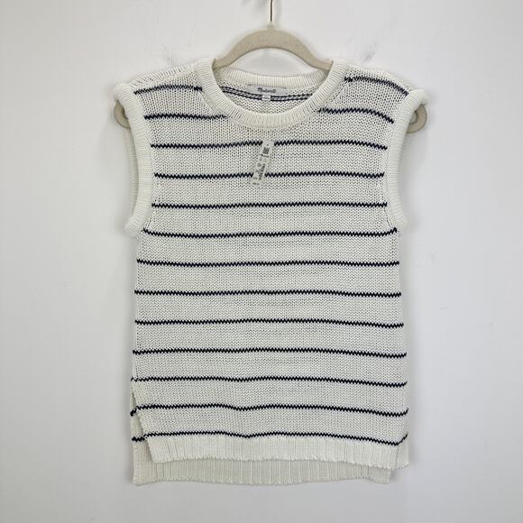 Madewell Puff Trim Sweater Vest Striped Ivory Cotton Linen Preppy XXS NWT - Picture 7 of 14